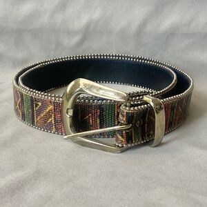 Aztec Belt Women Medium 1” Wide 36” Long With Beading Along The Edges Gold Tone